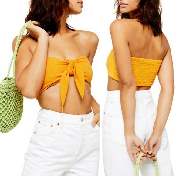 TOPSHOP Orange Tie Front Bandeau Top Mustard Yellow Wrap Bra Top
